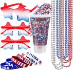 Mysense 4th of July Outfits for Women,4th of July Accessories Set with Red White and Blue Body Glitter,3 USA Flag Sunglasses,9 Beaded Necklaces,6 Bracelets,Fourth of July Outfit Women Kids