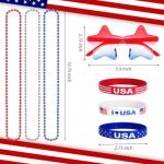Mysense 4th of July Outfits for Women,4th of July Accessories Set with Red White and Blue Body Glitter,3 USA Flag Sunglasses,9 Beaded Necklaces,6 Bracelets,Fourth of July Outfit Women Kids