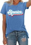 4th of July Shirts for Women America Printed Tshirt Patriotic Vintage USA Tee Tops Blue