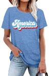 4th of July Shirts for Women America Printed Tshirt Patriotic Vintage USA Tee Tops Blue