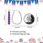 Crystal Hoop Earrings - Silver Plated Inside Out Oval Shape Hoop Earrings for Women, 1.2 Inch (White Red And Blue)