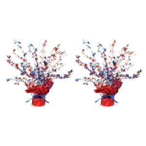 Beistle Patriotic Star Gleam ‘N Burst Centerpieces, 2-Count, Red/White/Blue Metallic Table Decor for Independence Day & American Memorial Day Parties, USA Decor, 15”