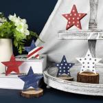 COCHIE 4th of July Decorations Wooden Star Set of 6, Labor Day Decor, Patriotic Memorial Day Tiered Tray Decor, Red White and Blue Veterans Day Decorations for Home Office Table Shelf (Vintage)