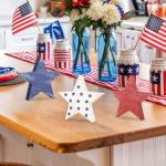 COCHIE 4th of July Decorations Wooden Star Set of 6, Labor Day Decor, Patriotic Memorial Day Tiered Tray Decor, Red White and Blue Veterans Day Decorations for Home Office Table Shelf (Vintage)