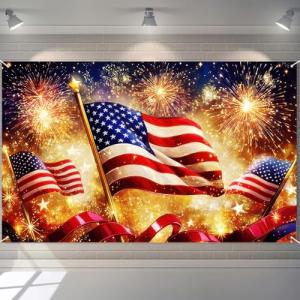 BlissYard America Independence Day Background Banner 71 x 43 Inch USA Flag Outdoor Decorations Banner Patriotic National Holiday Backdrop Veterans Day Memorial Day Themed