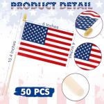 50 PCS Small American Flags on Stick, 4 x 6 Inches 4th of July Decorations, Tear Resistant Patriotic USA Flag Fourth of July Flags, Anti Wrinkle Handheld Memorial Day Decor for Parade