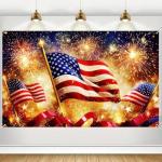 BlissYard America Independence Day Background Banner 71 x 43 Inch USA Flag Outdoor Decorations Banner Patriotic National Holiday Backdrop Veterans Day Memorial Day Themed
