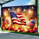 BlissYard America Independence Day Background Banner 71 x 43 Inch USA Flag Outdoor Decorations Banner Patriotic National Holiday Backdrop Veterans Day Memorial Day Themed