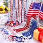 Fovths 144 Pieces 4th of July Patriotic Accessories Set Include 84 Patriotic Beads Necklaces 24 Silicone Bracelet 24 Handheld USA Flags 12 Sunglasses for July Independence Day Party, Patriotic Parade