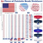 Fovths 144 Pieces 4th of July Patriotic Accessories Set Include 84 Patriotic Beads Necklaces 24 Silicone Bracelet 24 Handheld USA Flags 12 Sunglasses for July Independence Day Party, Patriotic Parade