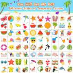 JCFIRE Summer Pool Beach Party Favors Kids Tattoos, 102 Styles Larger Tropical Hawaiian Luau Themed Temporary Tattoos for Kids Teens Adult, Waterproof Summer Stickers Party Decorations Supplies