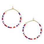 Sonatomber 4th July Beaded Hoop Earrings for Women, Boho Handmade USA Red White Blue Seed Beads Circle Huggie Earing Patriotic American Day Outfit Accessories Jewelry Gift