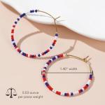 Sonatomber 4th July Beaded Hoop Earrings for Women, Boho Handmade USA Red White Blue Seed Beads Circle Huggie Earing Patriotic American Day Outfit Accessories Jewelry Gift