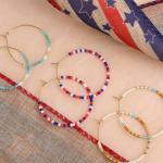 Sonatomber 4th July Beaded Hoop Earrings for Women, Boho Handmade USA Red White Blue Seed Beads Circle Huggie Earing Patriotic American Day Outfit Accessories Jewelry Gift