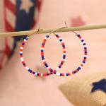 Sonatomber 4th July Beaded Hoop Earrings for Women, Boho Handmade USA Red White Blue Seed Beads Circle Huggie Earing Patriotic American Day Outfit Accessories Jewelry Gift