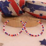 Sonatomber 4th July Beaded Hoop Earrings for Women, Boho Handmade USA Red White Blue Seed Beads Circle Huggie Earing Patriotic American Day Outfit Accessories Jewelry Gift