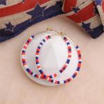 Sonatomber 4th July Beaded Hoop Earrings for Women, Boho Handmade USA Red White Blue Seed Beads Circle Huggie Earing Patriotic American Day Outfit Accessories Jewelry Gift