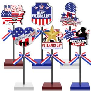 Briwooody 6 Pcs Happy Veterans Day Table Decorations Veterans Day Centerpieces for Tables Army Deployment Party Supplies Patriotic Thank You Decorations for Military Welcome Table Topper