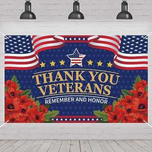 Veterans Day Decorations Photography Red Poppies Thank You Veterans Day Banner 4th of July Patriotic Fourth of July Backdrop Remember and Honor Decorations and Supplies for Party