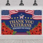 Veterans Day Decorations Photography Red Poppies Thank You Veterans Day Banner 4th of July Patriotic Fourth of July Backdrop Remember and Honor Decorations and Supplies for Party