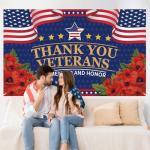 Veterans Day Decorations Photography Red Poppies Thank You Veterans Day Banner 4th of July Patriotic Fourth of July Backdrop Remember and Honor Decorations and Supplies for Party