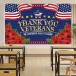 Veterans Day Decorations Photography Red Poppies Thank You Veterans Day Banner 4th of July Patriotic Fourth of July Backdrop Remember and Honor Decorations and Supplies for Party
