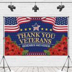 Veterans Day Decorations Photography Red Poppies Thank You Veterans Day Banner 4th of July Patriotic Fourth of July Backdrop Remember and Honor Decorations and Supplies for Party