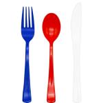 150Pcs 4th of july Plastic Silverware, Red White and Blue Silverware Set Includes 50 Red Spoons, 50 Blue Forks and 50 White Knives for Memorial Day, Flag Day, 4th of July, Veteran's Day