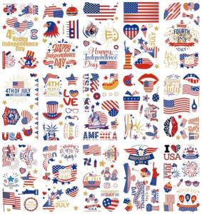 120Pcs 4th of July Tattoos - 15Sheet Fourth of July Tattoos Temporary for Kids,USA American Flag Patriotic Tattoo,Red White and Blue Independence/Memorial/Labor Day Decorations Accessories
