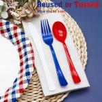 150Pcs 4th of july Plastic Silverware, Red White and Blue Silverware Set Includes 50 Red Spoons, 50 Blue Forks and 50 White Knives for Memorial Day, Flag Day, 4th of July, Veteran's Day