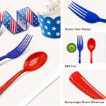 150Pcs 4th of july Plastic Silverware, Red White and Blue Silverware Set Includes 50 Red Spoons, 50 Blue Forks and 50 White Knives for Memorial Day, Flag Day, 4th of July, Veteran's Day