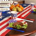 150Pcs 4th of july Plastic Silverware, Red White and Blue Silverware Set Includes 50 Red Spoons, 50 Blue Forks and 50 White Knives for Memorial Day, Flag Day, 4th of July, Veteran's Day