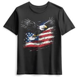 HSKLHBDIL Casual American Flag Eagle T-Shirt for Men Patriotic T-Shirts Short Sleeve,USA Shirt Black,L