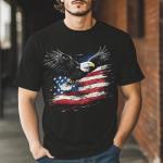 HSKLHBDIL Casual American Flag Eagle T-Shirt for Men Patriotic T-Shirts Short Sleeve,USA Shirt Black,L