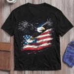 HSKLHBDIL Casual American Flag Eagle T-Shirt for Men Patriotic T-Shirts Short Sleeve,USA Shirt Black,L