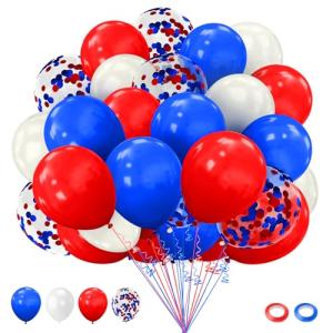 Red White and Blue Balloons, 60pcs 4th of July Patriotic Balloons, 12 Inches Red White Blue Latex Confetti Balloon for Independence Day 4th fourth of July Patriotic Memorial Birthday Party Decorations