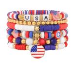 Pendlixy 4th of July Bracelets for Women Heishi Beaded Stretch Stackable USA Bracelets Red White Blue Bracelet Patriotic Accessories Jwelry Set