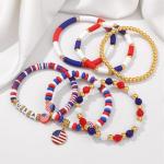 Pendlixy 4th of July Bracelets for Women Heishi Beaded Stretch Stackable USA Bracelets Red White Blue Bracelet Patriotic Accessories Jwelry Set