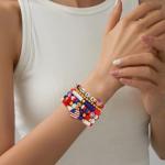 Pendlixy 4th of July Bracelets for Women Heishi Beaded Stretch Stackable USA Bracelets Red White Blue Bracelet Patriotic Accessories Jwelry Set