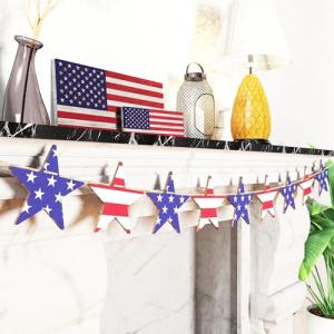 AquaChase 6FT Patriotic Wooden Banner Decor, Retro Stars and Strips Printed on Both Sides, Rustic 4th of July Decorations - Red Blue White Wood Garland for Classroom Fireplace Mantel Porch Fence