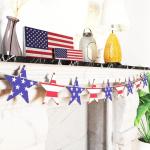 AquaChase 6FT Patriotic Wooden Banner Decor, Retro Stars and Strips Printed on Both Sides, Rustic 4th of July Decorations - Red Blue White Wood Garland for Classroom Fireplace Mantel Porch Fence