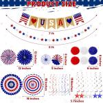 26 PCS 4th of July Decorations, Red White Blue Paper Fans in Patriotic Designs, 4th of July Banner Pompom Star Garland and Hanging Swirls Set for Fourth of July Independence Day Party Supplies Decor