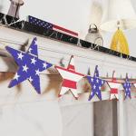 AquaChase 6FT Patriotic Wooden Banner Decor, Retro Stars and Strips Printed on Both Sides, Rustic 4th of July Decorations - Red Blue White Wood Garland for Classroom Fireplace Mantel Porch Fence
