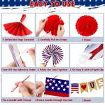 26 PCS 4th of July Decorations, Red White Blue Paper Fans in Patriotic Designs, 4th of July Banner Pompom Star Garland and Hanging Swirls Set for Fourth of July Independence Day Party Supplies Decor