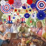 26 PCS 4th of July Decorations, Red White Blue Paper Fans in Patriotic Designs, 4th of July Banner Pompom Star Garland and Hanging Swirls Set for Fourth of July Independence Day Party Supplies Decor