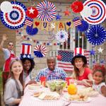 26 PCS 4th of July Decorations, Red White Blue Paper Fans in Patriotic Designs, 4th of July Banner Pompom Star Garland and Hanging Swirls Set for Fourth of July Independence Day Party Supplies Decor