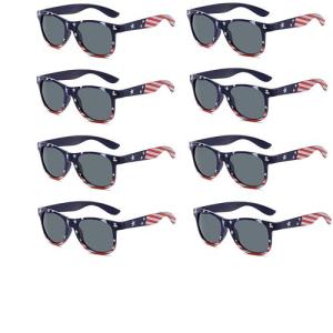 8 Packs Wholesale Party American Flag USA Independence Day Sunglasses Bulk for Women Men UV400 (Blue-grey)