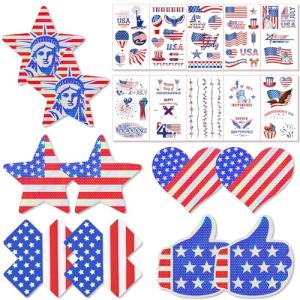 Patriotic Nipple Covers Stickers with American Flag Design - Red White Blue Face Patriotic Tattoo & Heart Pasties, Patriotic Pasties - Adhesive for BBQ, Parade, Parties - Outfit Accessories