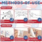 Patriotic Nipple Covers Stickers with American Flag Design - Red White Blue Face Patriotic Tattoo & Heart Pasties, Patriotic Pasties - Adhesive for BBQ, Parade, Parties - Outfit Accessories