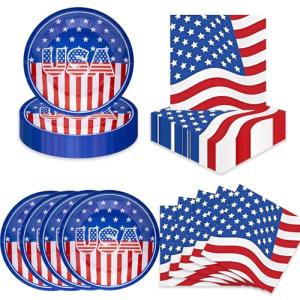40Pcs Patriotic Paper Plates and Napkins Set - Patriotic Party Supplies,American Flag 4th of July Tableware Decorations for Veterans Election Memorial Day,Red White Blue Party Decor, Serve 20